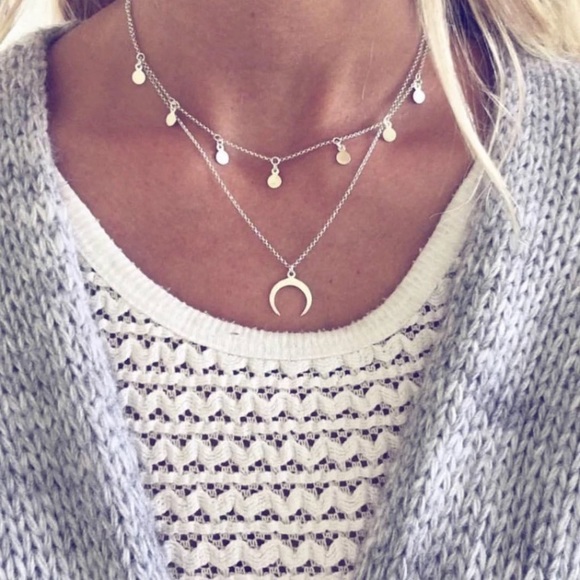 Jewelry - Silver Boho Moon Double Chain Necklace